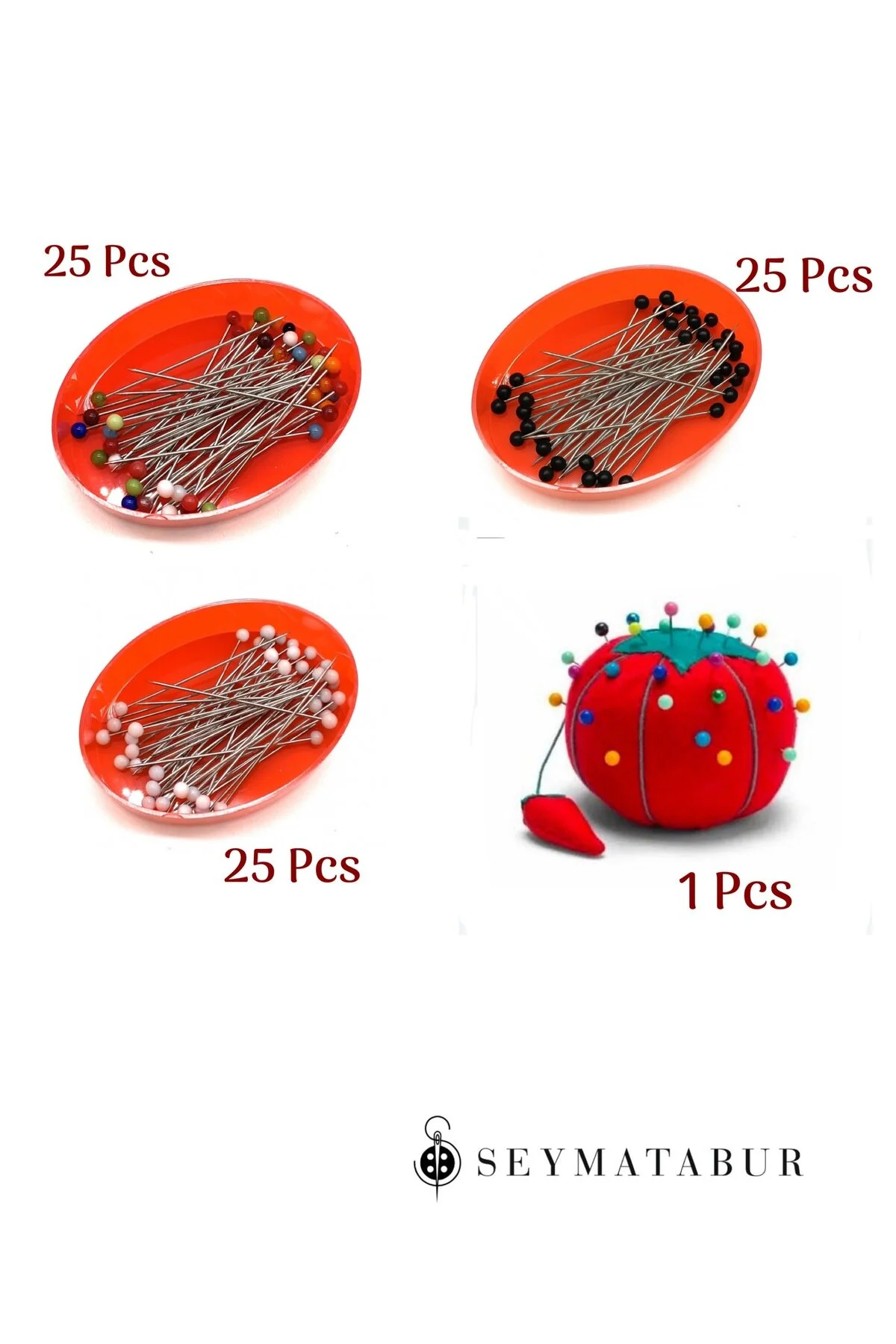 Plastik Başlıklı Toplu İğne – 75 adet (38 mm) Domates İğnedanlık Hediye